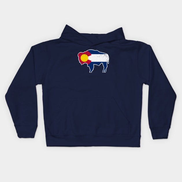 Colorado Flag Buffalo Bison Art Kids Hoodie by E